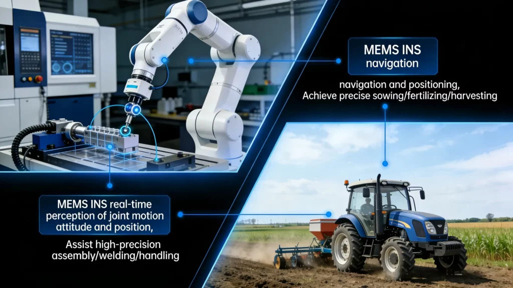 MEMS INS for industrial robotics and precision agriculture, high-precision assembly and smart farming navigation
