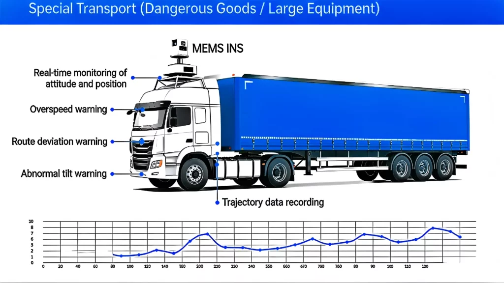 MEMS INS for special transport vehicles, real-time attitude and trajectory monitoring for dangerous goods transport
